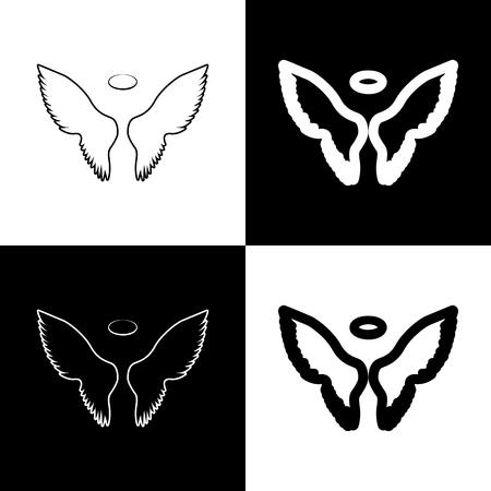 Wings sign illustration. Vector. Black and white icons and line icon on chess board.のイラスト素材