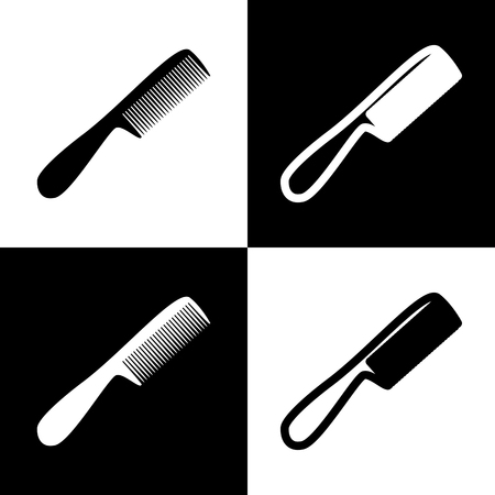 Comb simple sign. Vector. Black and white icons and line icon on chess board.のイラスト素材
