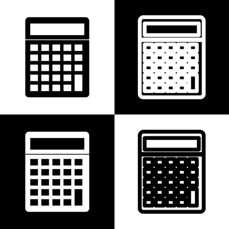 Calculator simple sign. Vector. Black and white icons and line icon on chess board.のイラスト素材