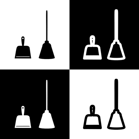 Dustpan vector sign. Scoop for cleaning garbage housework dustpan equipment. Vector. Black and white icons and line icon on chess board.のイラスト素材