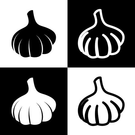 Garlic simple sign. Vector. Black and white icons and line icon on chess board.のイラスト素材
