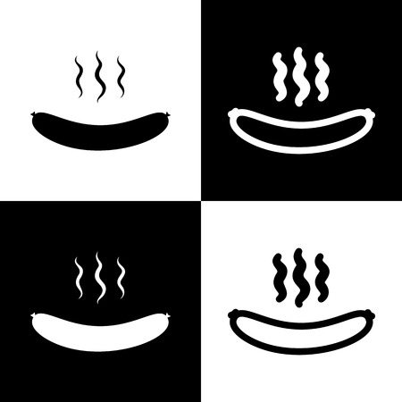 Sausage simple sign. Vector. Black and white icons and line icon on chess board.のイラスト素材