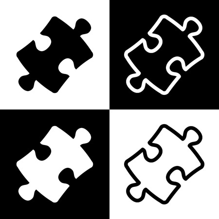 Puzzle piece sign. Vector. Black and white icons and line icon on chess board.のイラスト素材