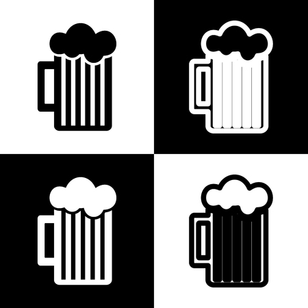 Glass of beer sign. Vector. Black and white icons and line icon on chess board.のイラスト素材