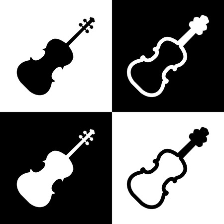 Violine sign illustration. Vector. Black and white icons and line icon on chess board.のイラスト素材