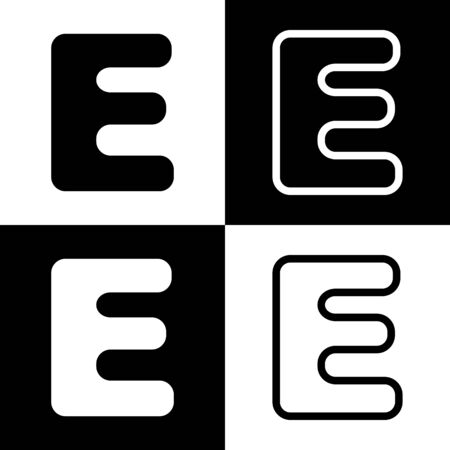 Letter E sign design template element. Vector. Black and white icons and line icon on chess board.のイラスト素材