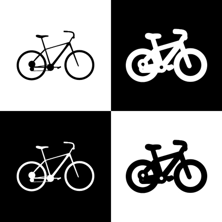 Bicycle, Bike sign. Vector. Black and white icons and line icon on chess board.