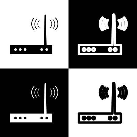 Wifi modem sign. Vector. Black and white icons and line icon on chess board.のイラスト素材