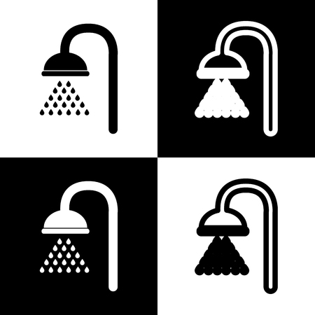 Shower sign. Vector. Black and white icons and line icon on chess board.のイラスト素材