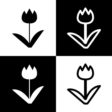 Tulip sign. Vector. Black and white icons and line icon on chess board.のイラスト素材