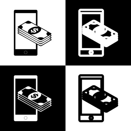 Payment, refill your mobile smart phone,. Vector. Black and white icons and line icon on chess board.のイラスト素材