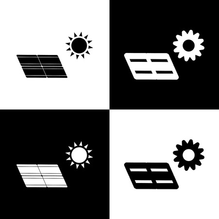 Solar energy panel. Eco trend concept sign. Vector. Black and white icons and line icon on chess board.のイラスト素材