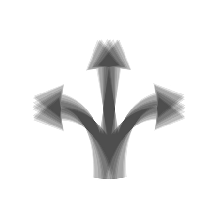 Three-way direction arrow sign. Vector. Gray icon shaked at white background.