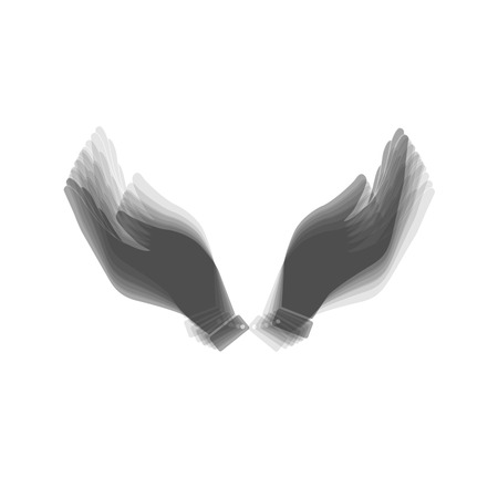 Hand icon illustration. Prayer symbol. Vector. Gray icon shaked at white background.のイラスト素材