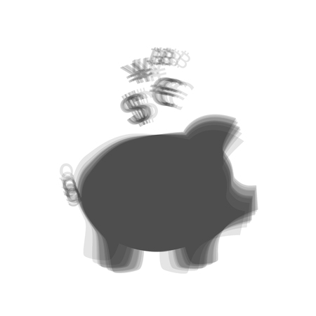 Piggy bank sign with the currencies. Vector. Gray icon shaked at white background.のイラスト素材