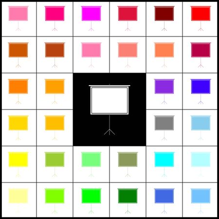 Blank Projection screen. Vector. Felt-pen 33 colorful icons at white and black backgrounds. Colorfull.のイラスト素材