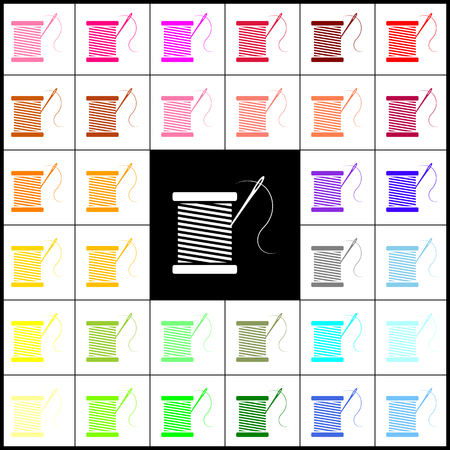 Thread with needle sign illustration. Vector. Felt-pen 33 colorful icons at white and black backgrounds. Colorfull.のイラスト素材