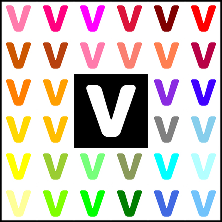 Letter V sign design template element. Vector. Felt-pen 33 colorful icons at white and black backgrounds. Colorfull.のイラスト素材