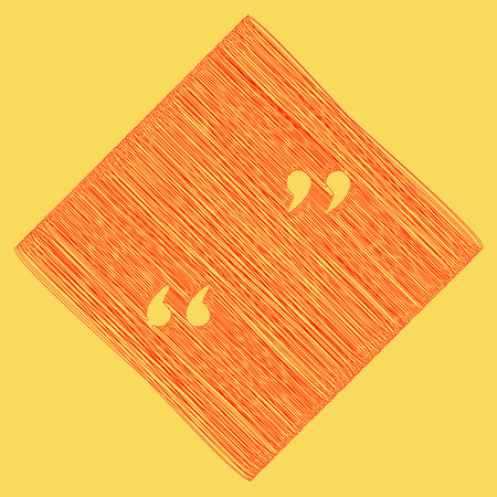 Quote sign illustration. Vector. Red scribble icon obtained as a result of subtraction rhomb and path. Royal yellow background.のイラスト素材