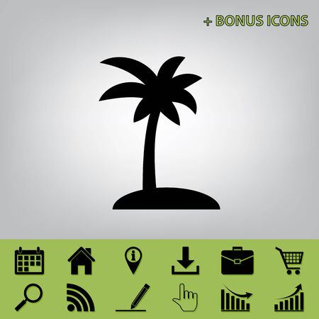 Coconut palm tree sign. Vector. Black icon at gray background with bonus icons at celery onesのイラスト素材