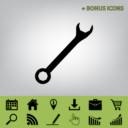 Crossed wrenches sign. Vector. Black icon at gray background with bonus icons at celery onesのイラスト素材