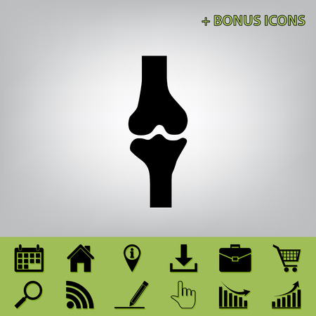 Knee joint sign. Vector. Black icon at gray background with bonus icons at celery onesのイラスト素材