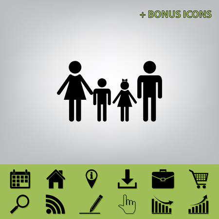 Family sign. Vector. Black icon at gray background with bonus icons at celery onesのイラスト素材
