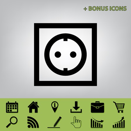 Electrical socket sign. Vector. Black icon at gray background with bonus icons at celery onesのイラスト素材