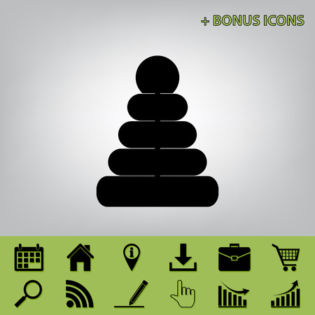 Pyramid sign illustration. Vector. Black icon at gray background with bonus icons at celery onesのイラスト素材