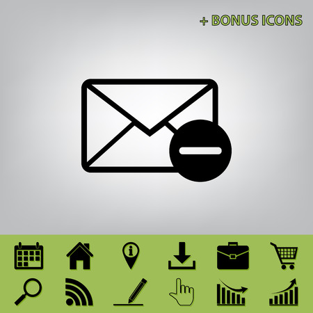 Mail sign illustration with remove mark. Vector. Black icon at gray background with bonus icons at celery onesのイラスト素材