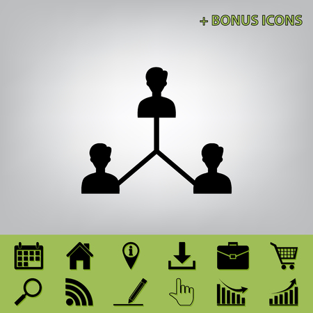 Social media marketing sign. Vector. Black icon at gray background with bonus icons at celery onesのイラスト素材