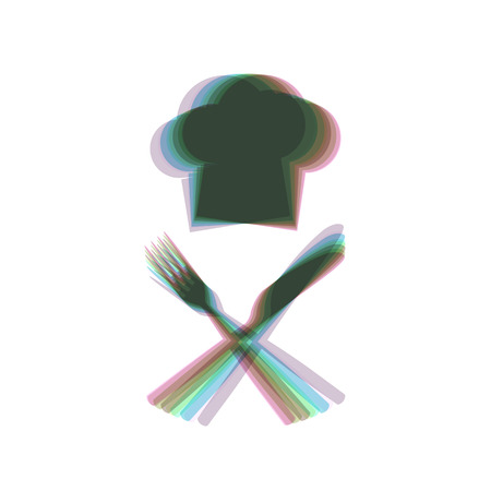 Chef with knife and fork sign. Vector. Colorful icon shaked with vertical axis at white background. Isolated.のイラスト素材