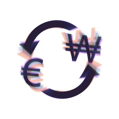 Currency exchange sign. Euro and South Korea Won. Vector. Colorful icon shaked with vertical axis at white background. Isolated.のイラスト素材