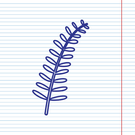 Olive twig sign. Vector. Navy line icon on notebook paper as background with red line for field.のイラスト素材