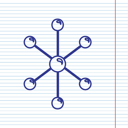 Molecule sign illustration. Vector. Navy line icon on notebook paper as background with red line for field.のイラスト素材