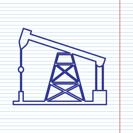 Oil drilling rig sign. Vector. Navy line icon on notebook paper as background with red line for field.のイラスト素材