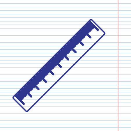 Centimeter ruler sign. Vector. Navy line icon on notebook paper as background with red line for field.のイラスト素材