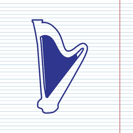 Musical instrument harp sign. Vector. Navy line icon on notebook paper as background with red line for field.のイラスト素材