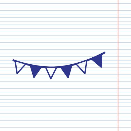Holiday flags garlands sign. Vector. Navy line icon on notebook paper as background with red line for field.のイラスト素材