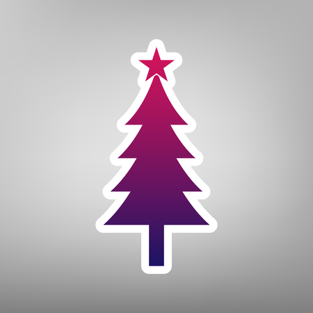 New year tree sign. Vector. Purple gradient icon on white paper at gray background.のイラスト素材