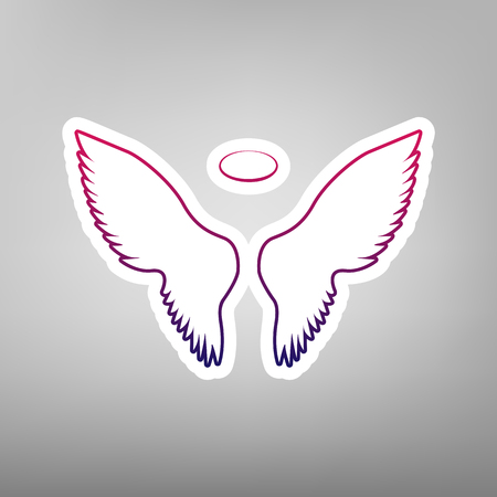 Wings sign illustration in purple gradient vector icon on white paper at gray background.のイラスト素材