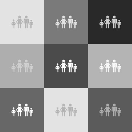 Family sign illustration. Vector. Grayscale version of Popart-style icon.のイラスト素材
