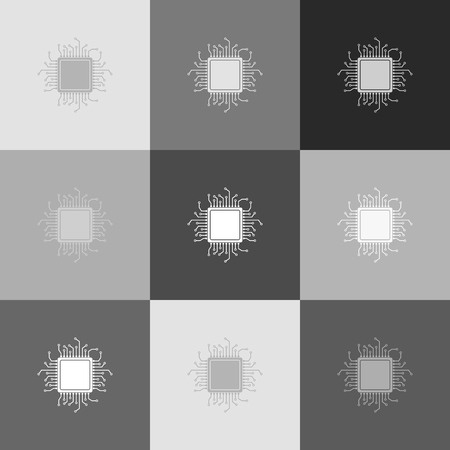 CPU Microprocessor illustration. Vector. Grayscale version of Popart-style icon.