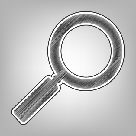 Zoom sign illustration. Vector. Pencil sketch imitation. Dark gray scribble icon with dark gray outer contour at gray background.のイラスト素材