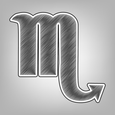 Scorpio sign illustration. Vector. Pencil sketch imitation. Dark gray scribble icon with dark gray outer contour at gray background.のイラスト素材