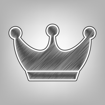 King crown sign. Vector. Pencil sketch imitation. Dark gray scribble icon with dark gray outer contour at gray background.のイラスト素材