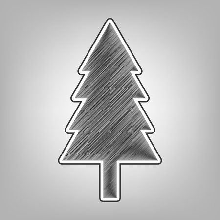 New year tree sign. Vector. Pencil sketch imitation. Dark gray scribble icon with dark gray outer contour at gray background.のイラスト素材