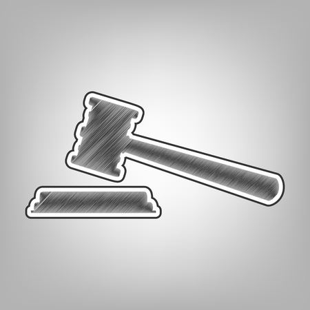Justice hammer sign. Vector. Pencil sketch imitation. Dark gray scribble icon with dark gray outer contour at gray background.のイラスト素材