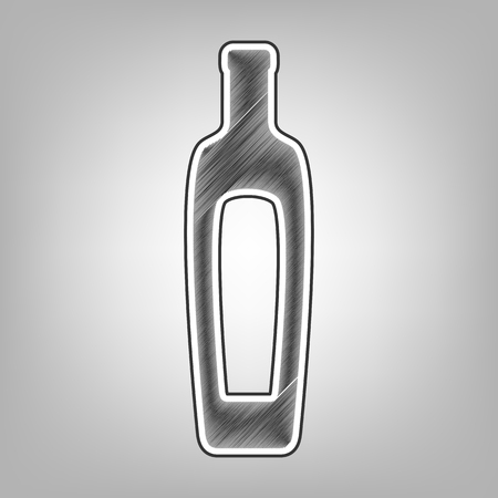 Olive oil bottle sign. Vector. Pencil sketch imitation. Dark gray scribble icon with dark gray outer contour at gray background.のイラスト素材