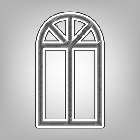Window simple sign. Vector. Pencil sketch imitation. Dark gray scribble icon with dark gray outer contour at gray background.のイラスト素材